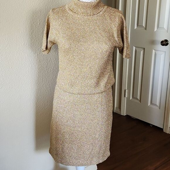 Vintage Sally Gee Metallic Shimmer Pencil Dress - Picture 1 of 10